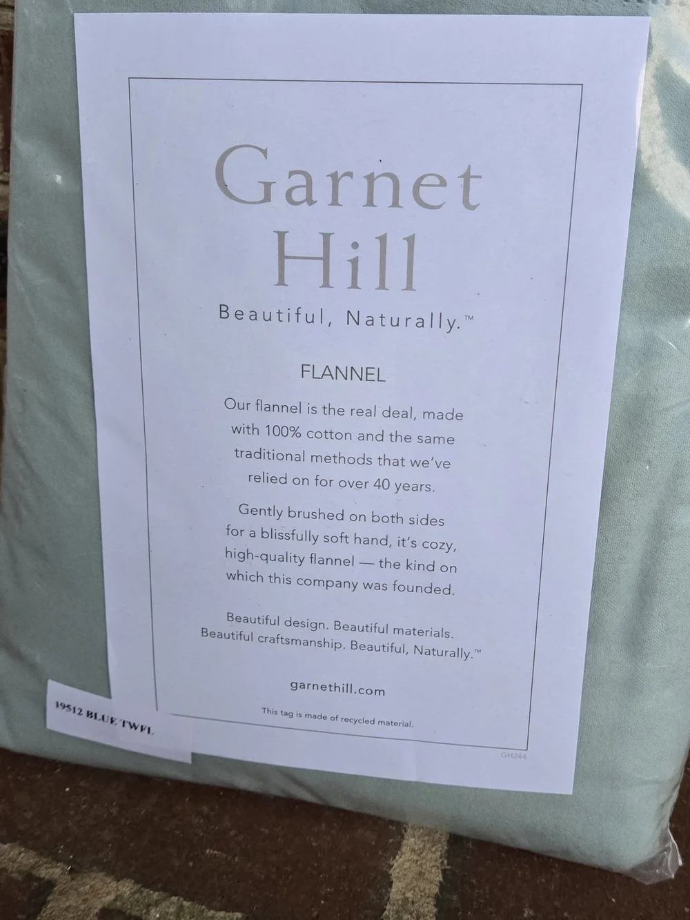 Garnet Hill Pale Blue/Green Flannel Twin Flat Sheet